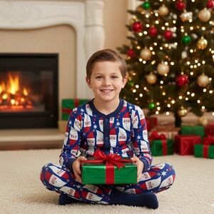 Mini Boden Blue and Red Santa Pajama size 8